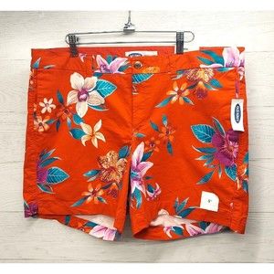 Old Navy Everyday Shorts Pants Women's Size 16 Red Floral Hawaiian Chino Style